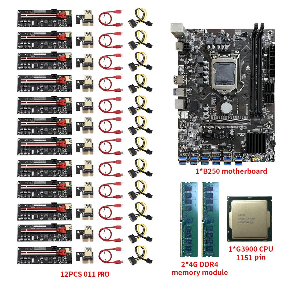 B250C Mining Motherboard 12 USB 3.0 to PCIe X16 PCI-E 16X Graphics Card LGA 1151 DDR4 SATA Bitcoin BTC ETH Miner Motherboard