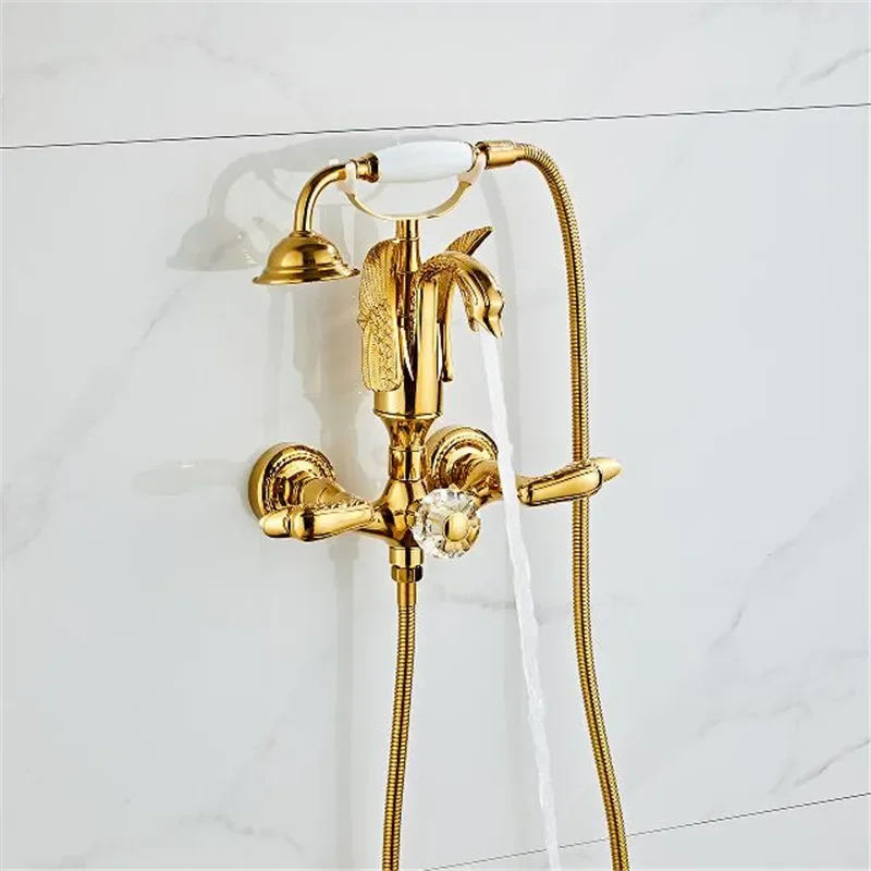 Description Picture 6 of itemGold Bathtub and Shower Faucet Set Wall Mounted Gold Swan , Bathroom Cold and Hot Bath and Mixer Tap