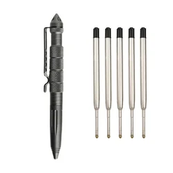 Premium Aluminum Anti - Skid Tactical Ballpoint Pen (Gray with 5 Refills)