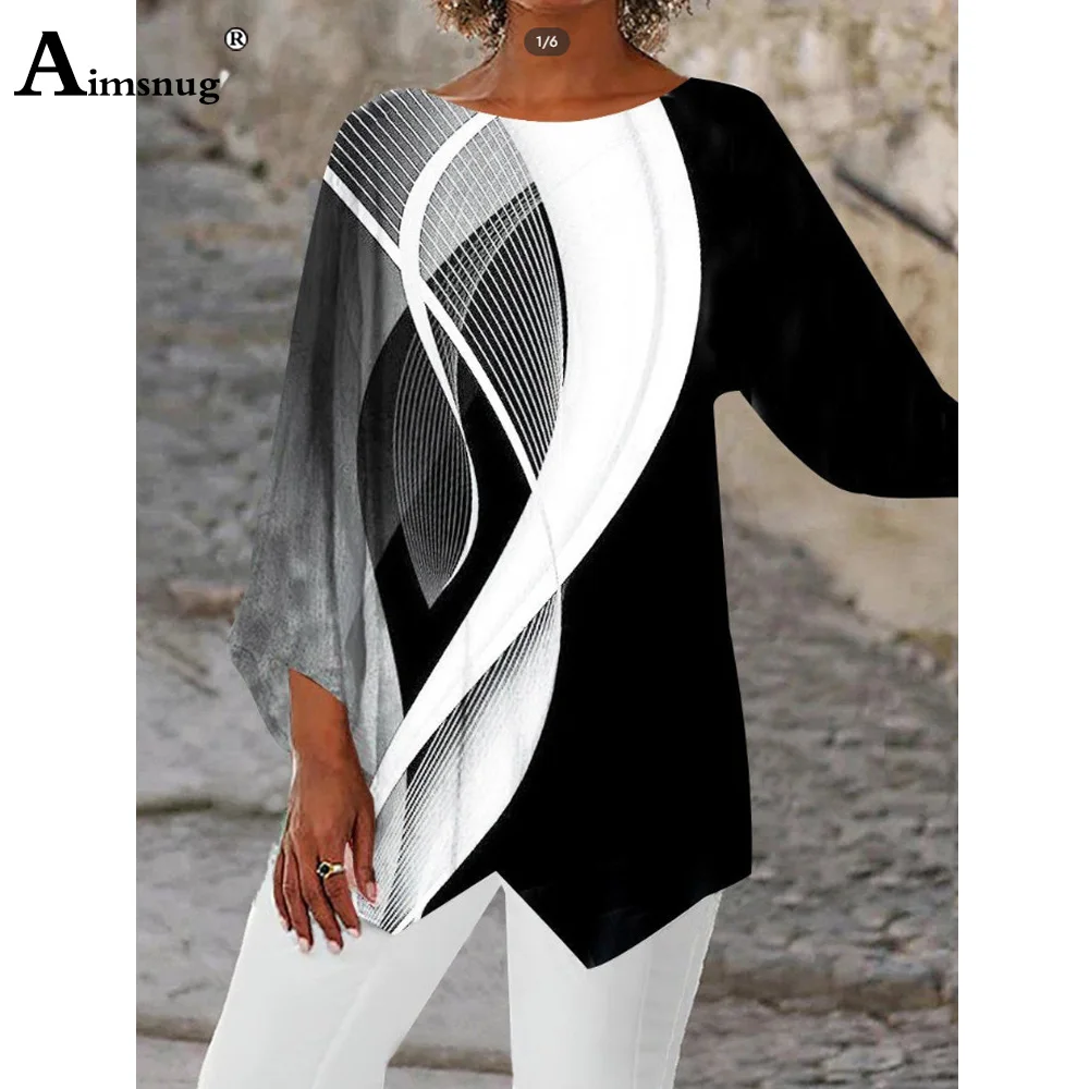 

Женские Элегантные рубашки в стиле бохо, модель блузки с 3D принтом, рукав три четверти, повседневный базовый топ, Женская туника, блузы, женская одежда 2023