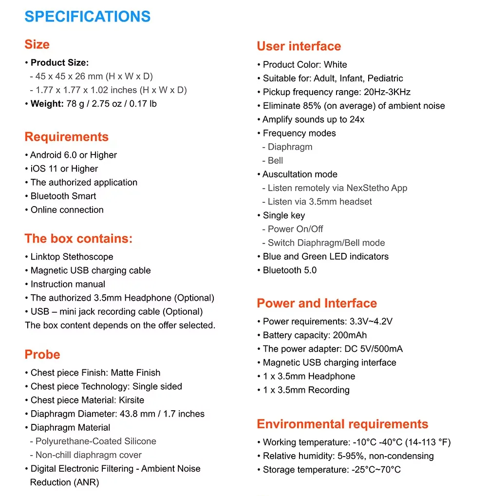 Bluetooth Medical Digital Stethoscope Cardiopulmonary Stethoscope Respiratory Disease Heart Lung Monitoring Telemedicine APP