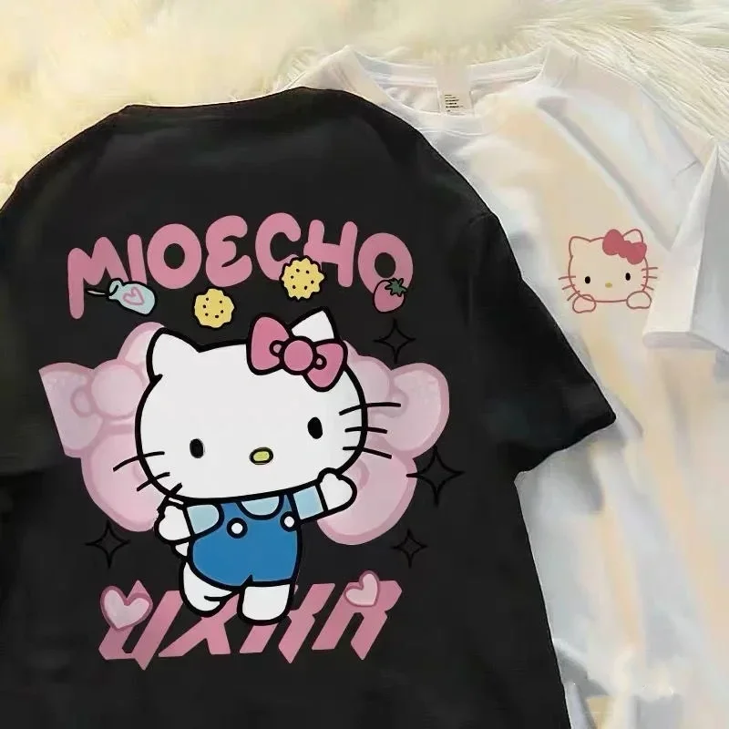

Женская футболка с коротким рукавом Hello Kitty, Повседневная Свободная футболка в Корейском стиле, Y2k Топ, одежда Sanrio, уличная одежда, футболки, лето