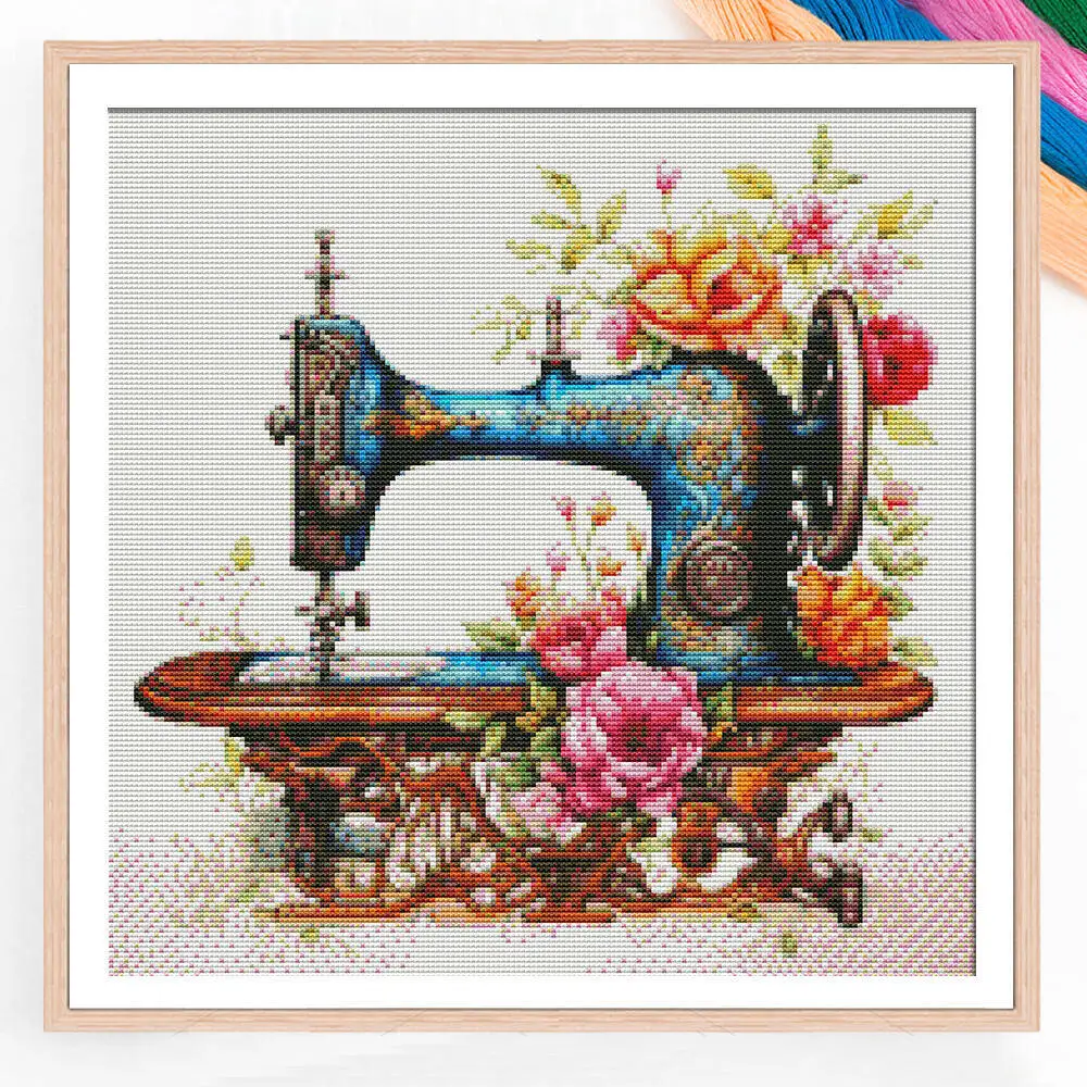 Full Embroidery Floral Sewing Machine Cross Stitch Handmade Kit Printed Sewing Thread Home Decor Painting Set embroidery thread