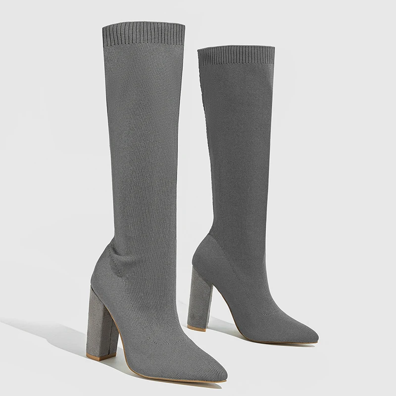 2023 Autumn Winter New Long Tube Socks Women Shoes Fashion Large Size 42 Knitted Woman Boots Slip On High Heels Botas De Mujer