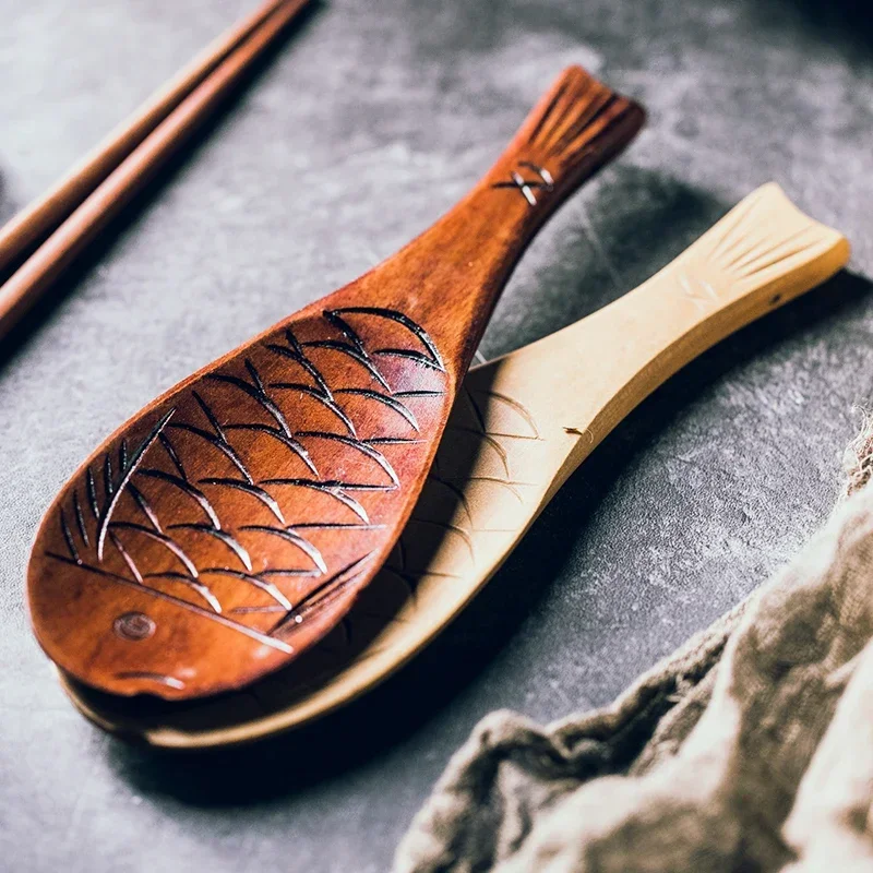 Fish shaped rice spoon Creative Japanese and Korean rice spatula household kitchen tableware wooden spoon
