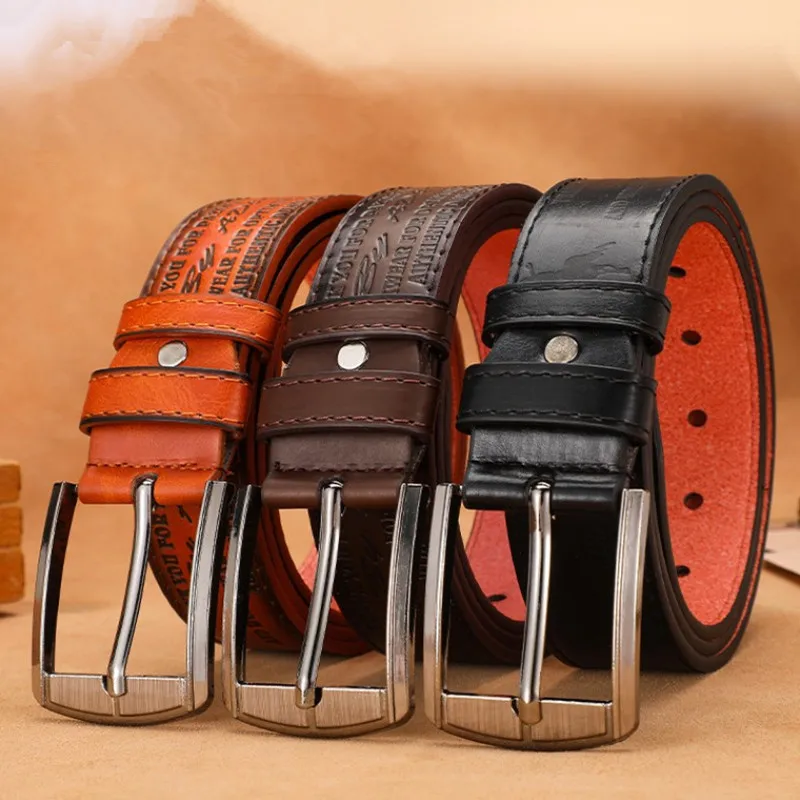 

Fashion Men Pin Buckle Belt Embossed Design Leather Strap Male Business Leisure Waistband Vintage Fancy Belts for Jeans