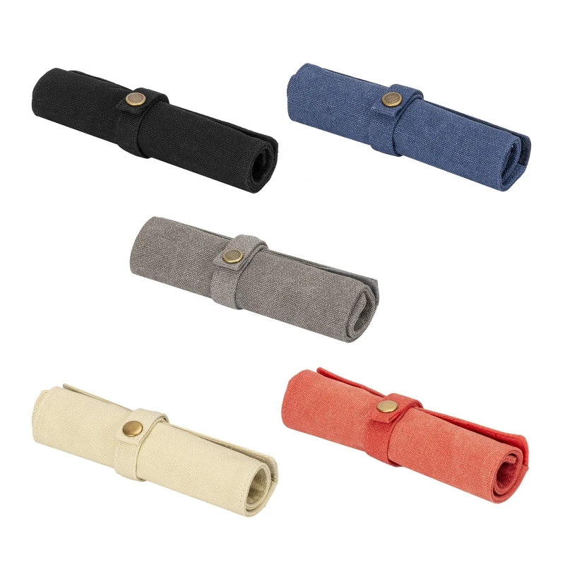 5 Slot Watch Roll Case Nylon Canvas Watch Bag Organizer for Jewelry Storage Detachable Anti-Slide Button Buckle