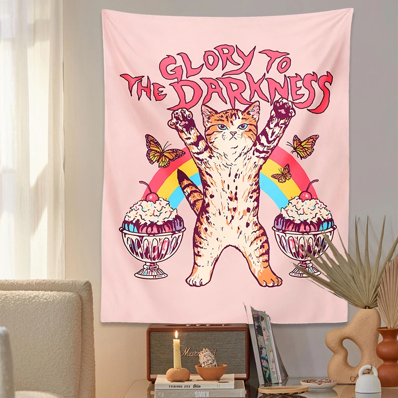 Tapestry decorations cute cat wall hanging rainbow sun aesthetic frog rabbit children's room girls dorm
