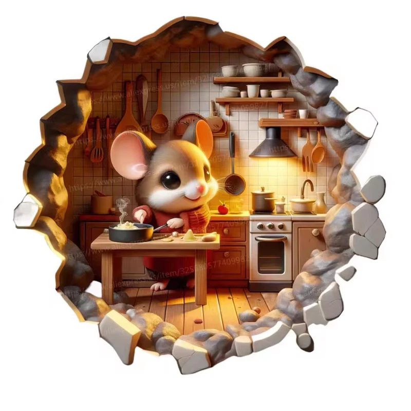 Cute Cartoon Mouse Hole Wall Sticker Living Room Wall Edge Home Decoration For Kids Bedroom Wallpaper Funny Rats Decals wall sticker wall stickers