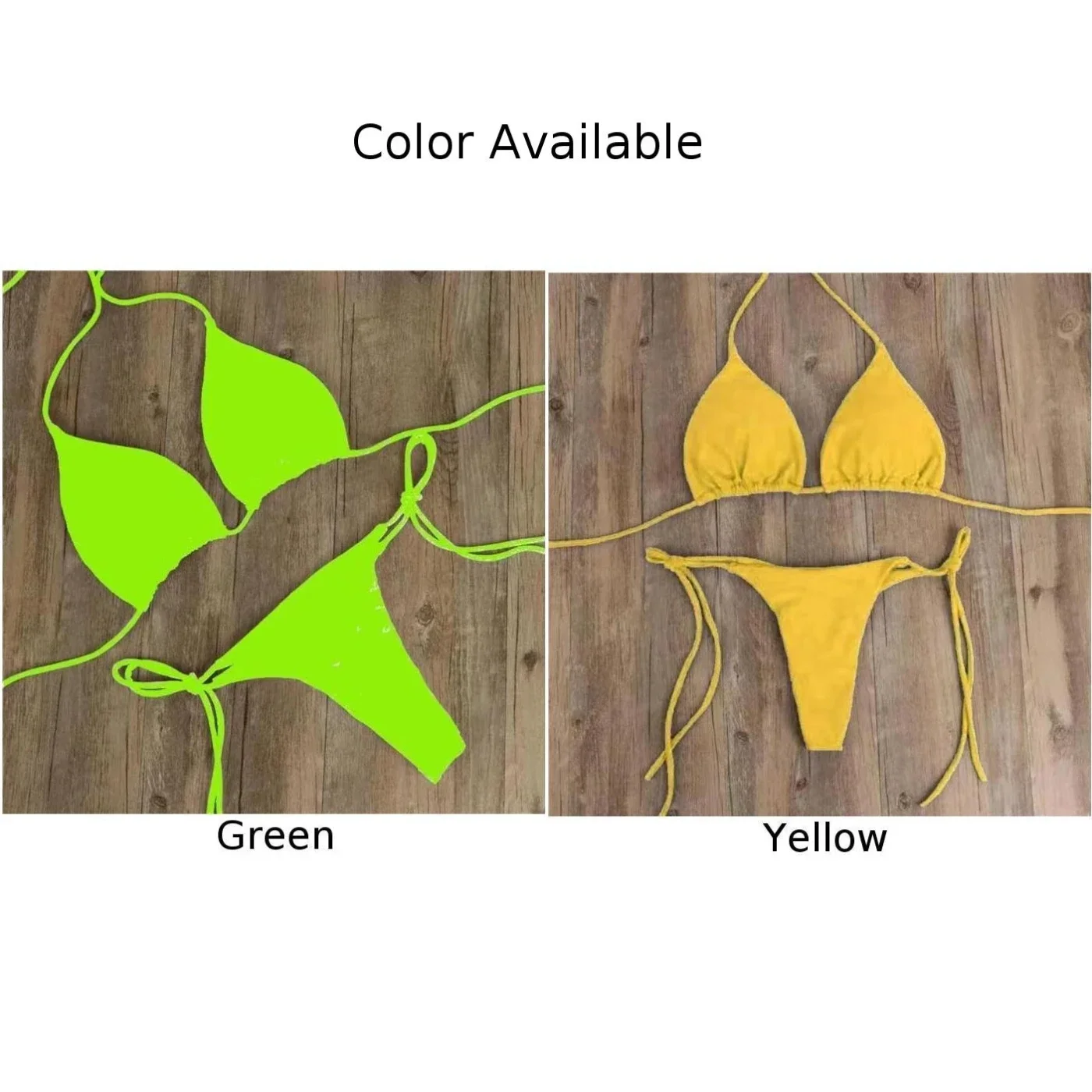 Sexy Women Thong Solid Color Bikini Set Side Halter Tie Swimsuit Ladies Split Strap Adjustable Brazilian Swimwear Soft Beachwear - Image 5