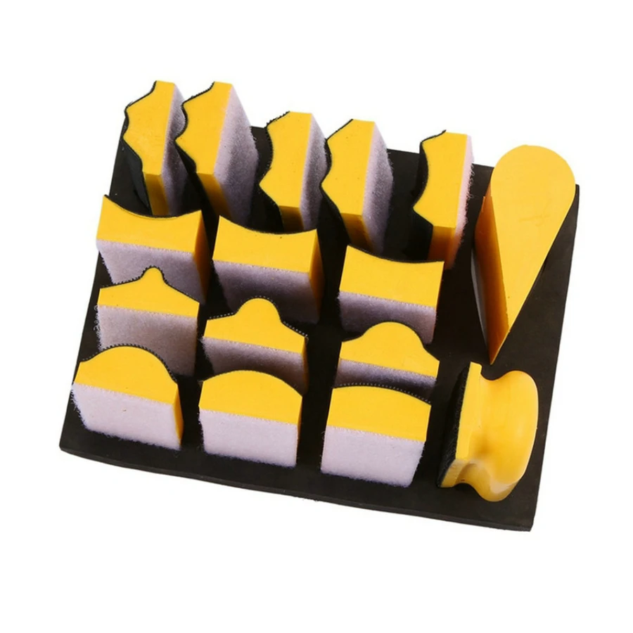 16PCS/Set Hand Sanding Block Set 40X100MM Hook And Loop Assorted Shaped Sanding Disc Holder Grinding Sponge Abrasive Tool