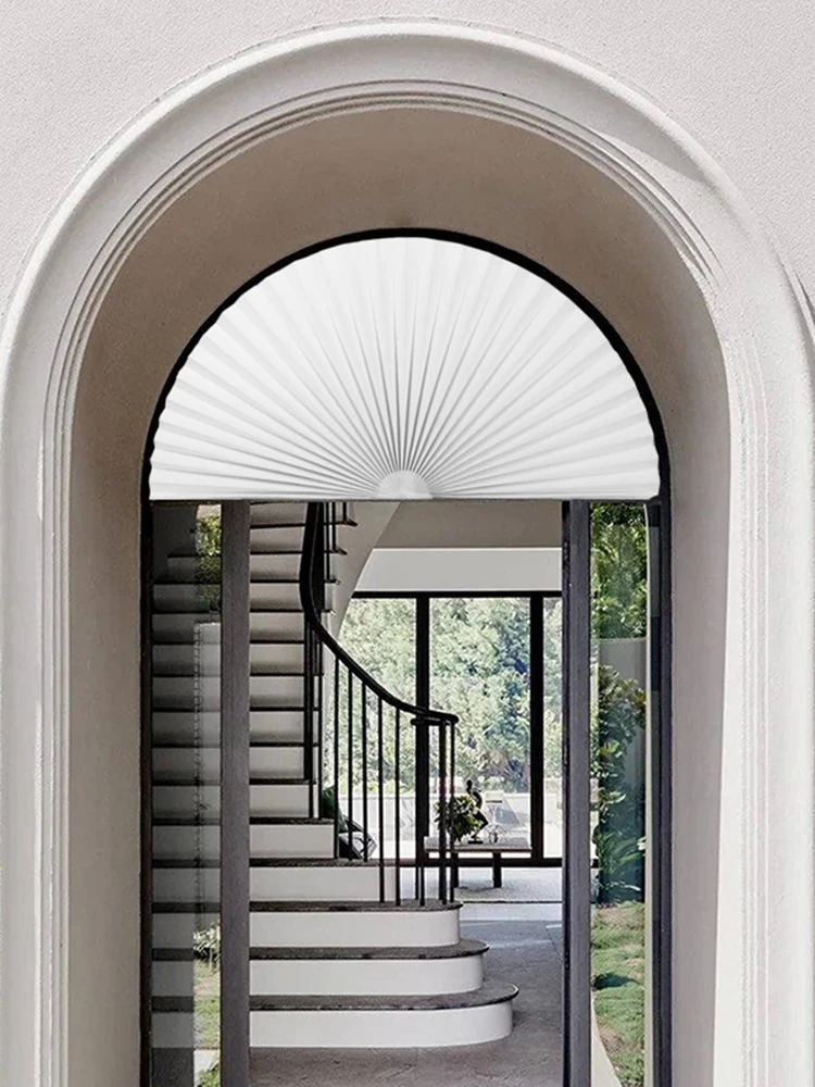 1PC self-adhesive arched pleated curtains for bedroom shading, sun shading, non perforated blinds, disposable curtains 3