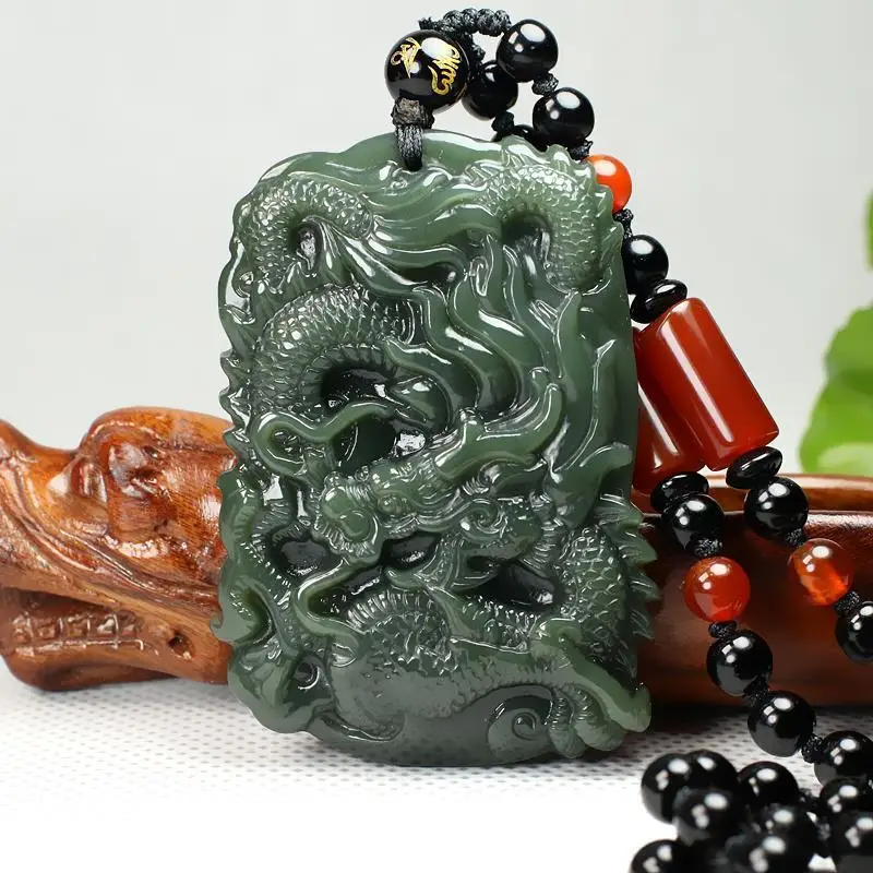 

Hetian Gray Brand Men and Women Zodiac Dragon Pendant Jade
