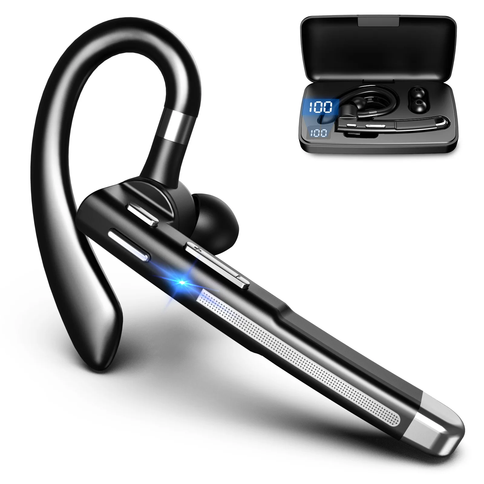 

Wireless Business Headset Single Ear Bluetooth Headset Earpiece with Charging Case V5.0 Hand-Free Headphones for Trucker Office