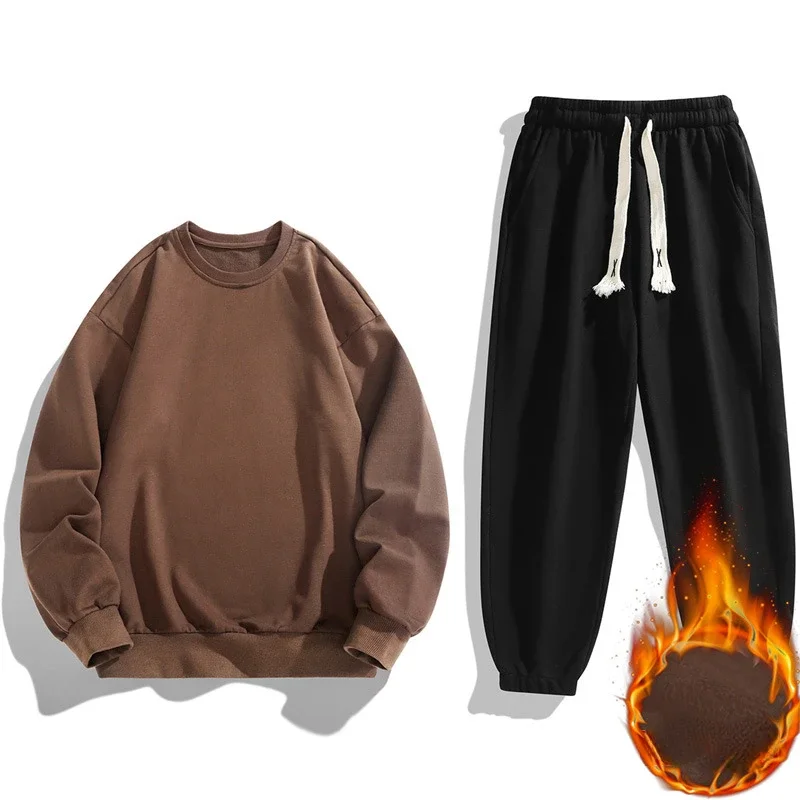 Autumn Winter Men Trendy Sports SetsRound neck hoodie Men's  Jacket + Pants Sportswear Long Sleeve Tracksuit Set Male