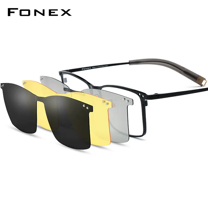 FONEX Titanium Glasses Frame Men Square Magnet Clip Eyeglasses with 3D & Night Vision & Polarized Lens Japanese Eyewear 85760 - Image 8