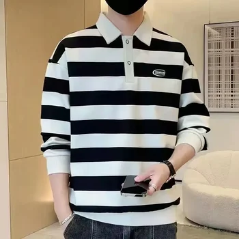 Polo da uomo Baggy Manica lunga Casual Felpe da uomo Poliestere Taglia S Top di alta marca con colletto Xxl Pullover Y2k di lusso