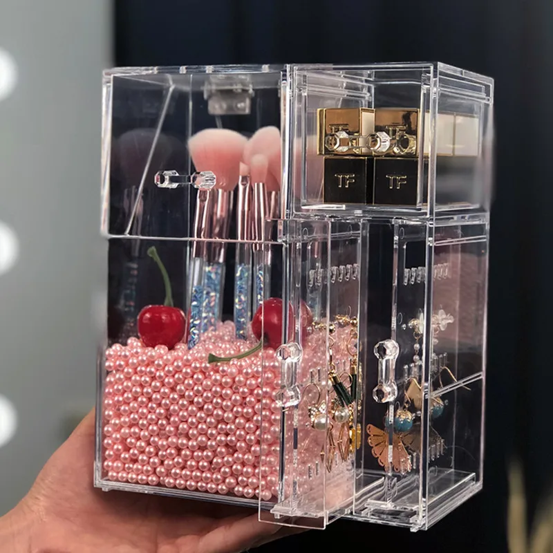 Acrylic Pen Holder Makeup Brush Holders Pencil Organizer Clear Stationery  Storage Box Makeup Organizer with Lid Dust-proof Case