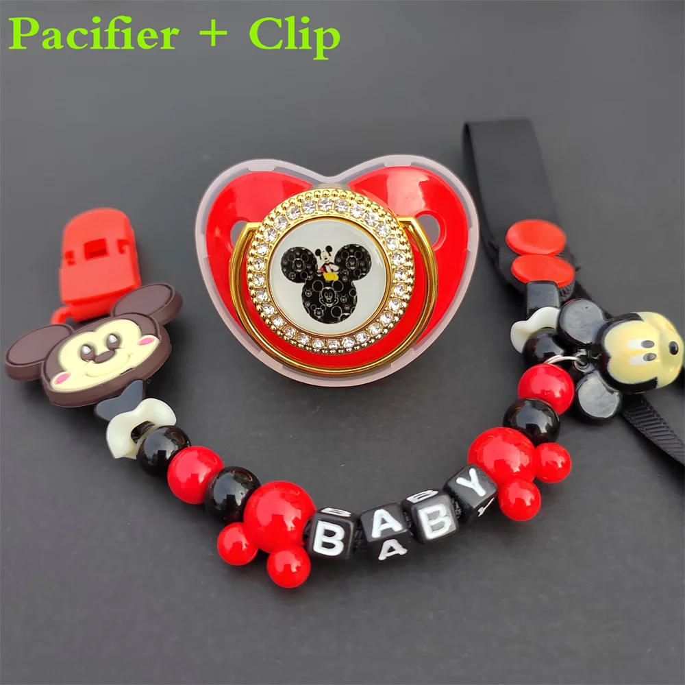 Luxury Baby Pacifier With Beaded Chain Clip Mickey Mouse Newborn Metal