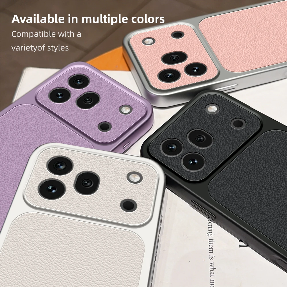 Luxury Leather Texture Shockproof Hybrid Case - Premium Camera Protection Matte Cover