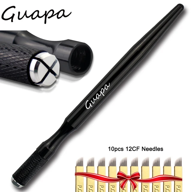 Microblading Pen Manual Tattoo Pen Kit with 10pcs 12Pins Blade For Eyebrows Eyeliner Lips Body Art