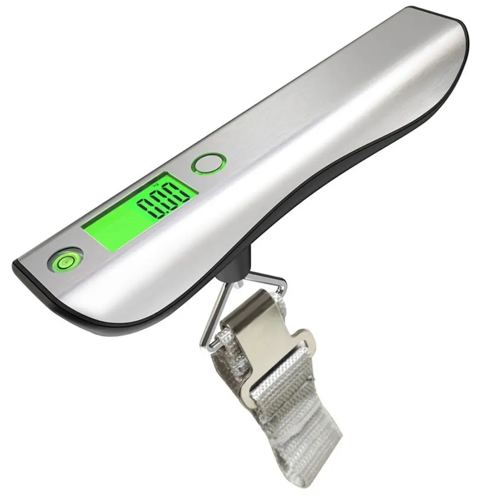 Digital Luggage Scale with Backlit LCD and Stainless Steel Cover, 50kg Capacity, with Built-in Tape Measure