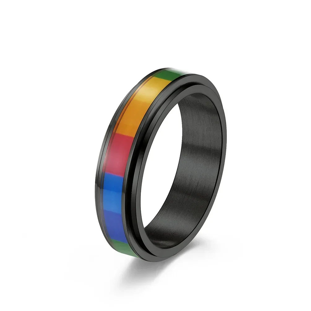 316L Stainless Steel Rainbow Pride Ring For Men Woman Wedding Engagement Jewelry Gifts