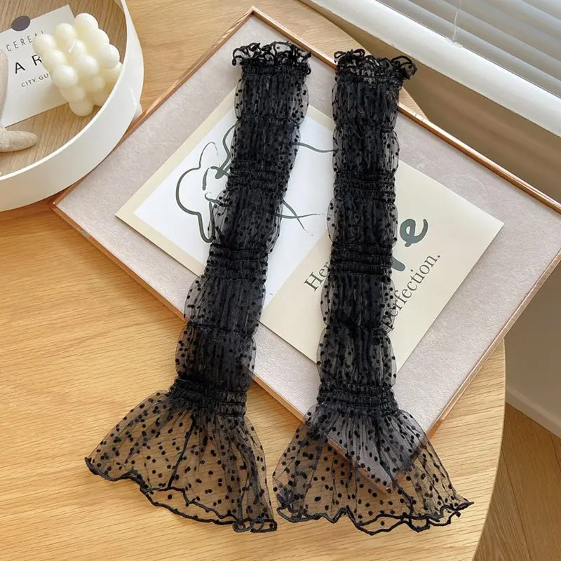 Fingerless Gloves Summer Long Cute Dot Lace Mesh Fingerless Gloves Sun Protection Arm Sleeve Sunscreen Thin Cycling Black Sexy Accessories fingerless gloves,sunscreen gloves,arm sleeves