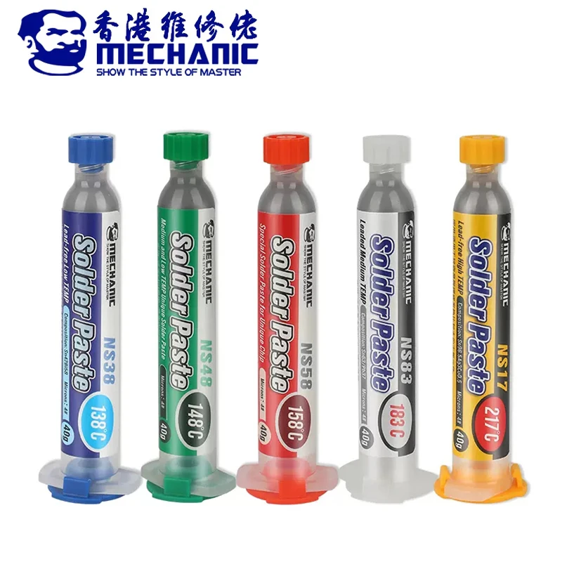 

MECHANIC 40g Solder Paste Flux 138/148/158/183/217℃ Melting Point Welding Tin Cream for Phone Chip PCB BGA SMT Soldering Tools