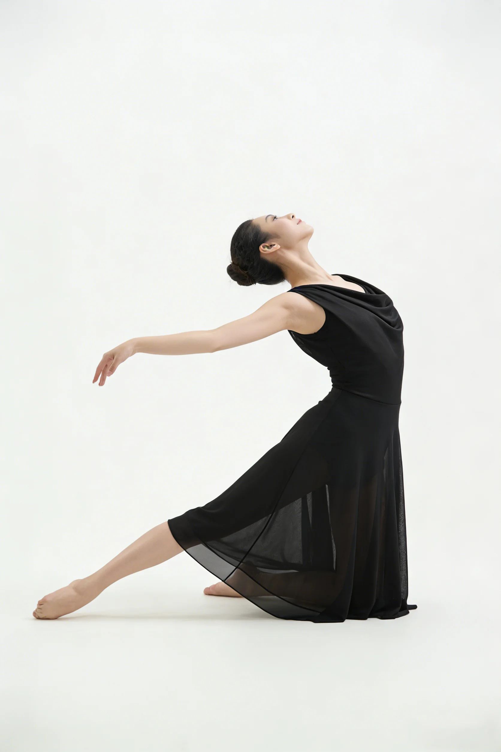 Adult Women Lyrical Dance Costume Modern Contemporary Dancewear V-Neck Backless Mesh Tulle Flowy Overlay Dress Stage Performance - 3