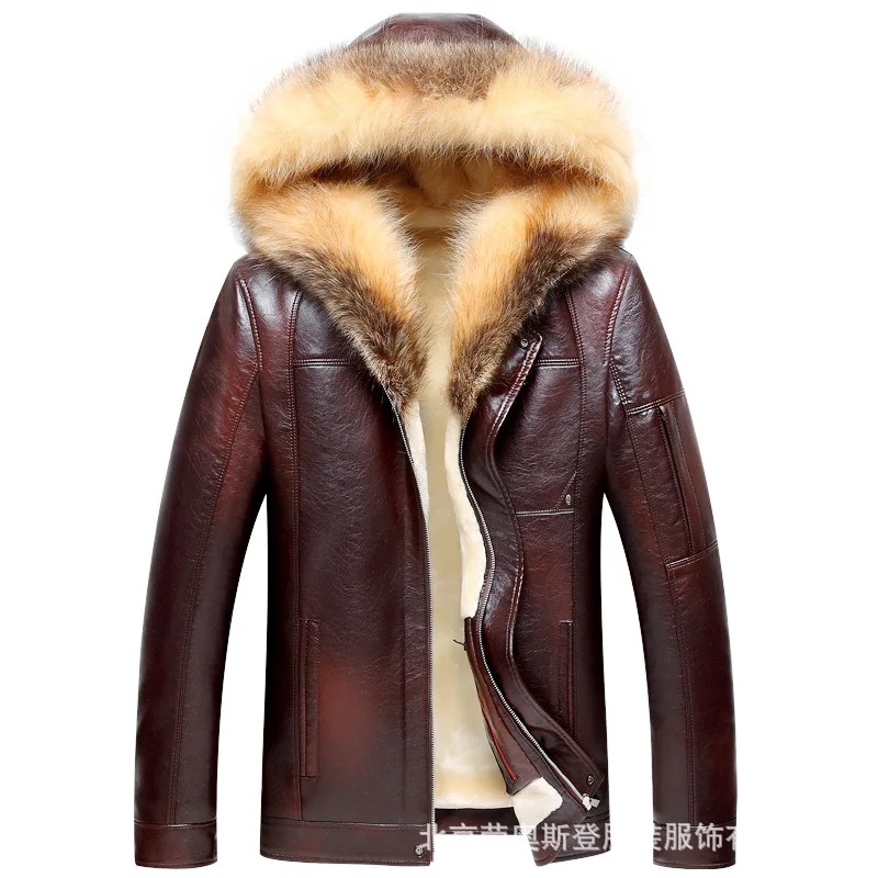 

Winter New Men Fur Coat Plush Thick Hooded Chaquetas Hombre Jaqueta Couro Male Faux Leather Jacket Plus Size Overcoat Parkas