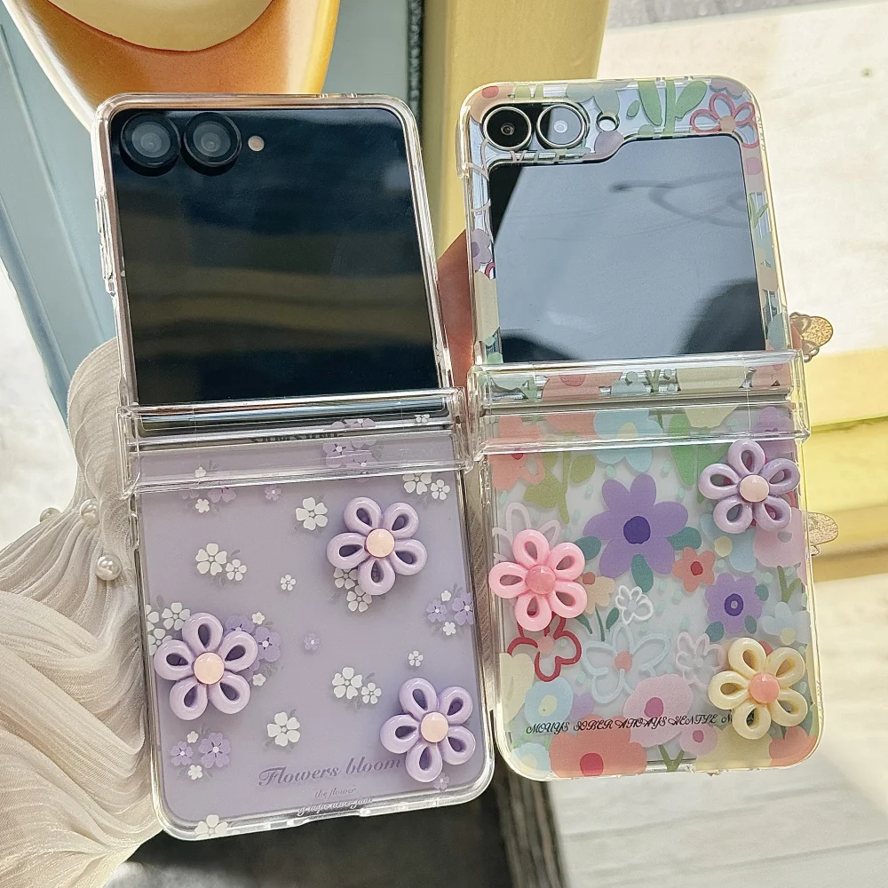2-in-1 Lovely 3D Rotating Flower Phone Case with Wrist Chain - Shockproof Hinge Protection Cover
