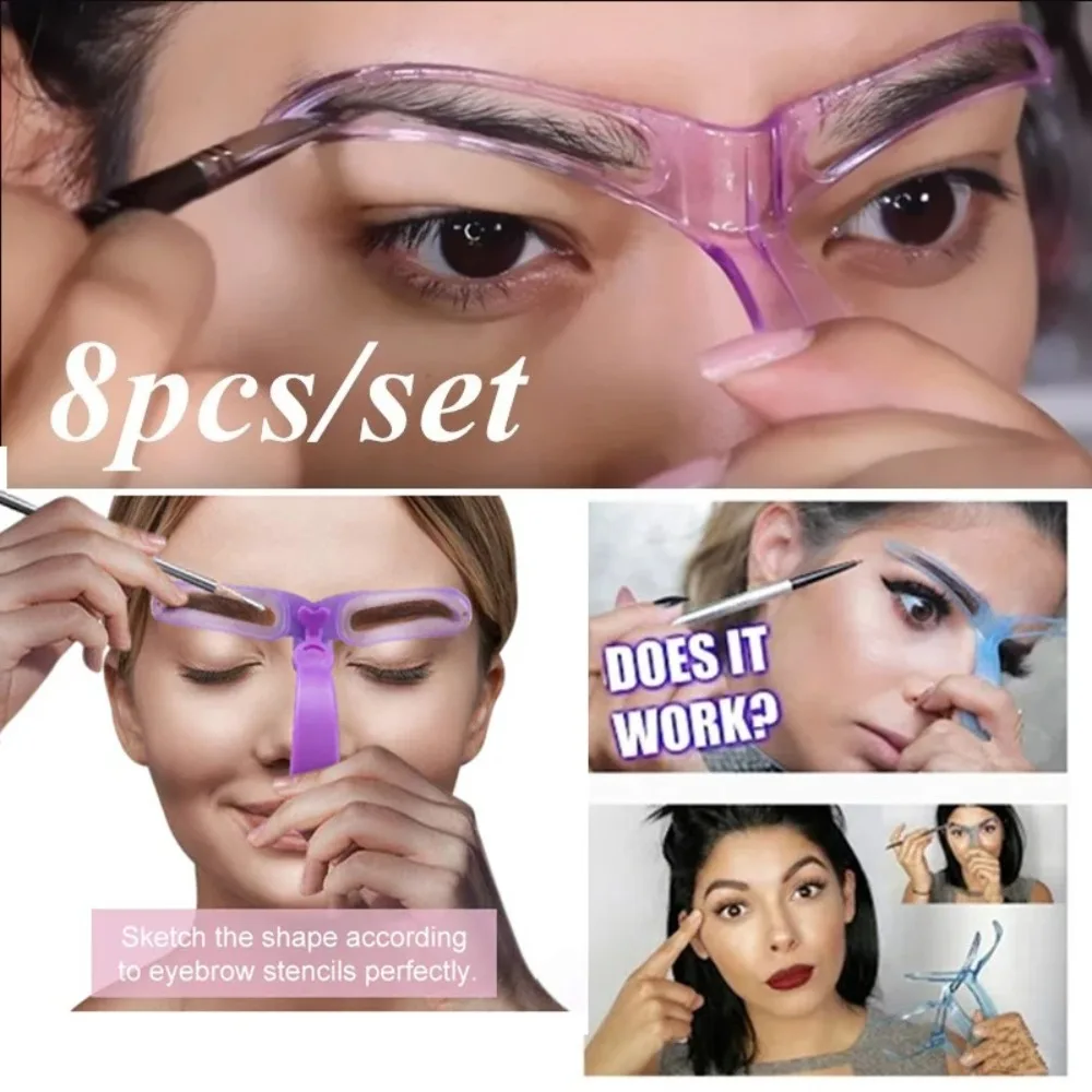 

1 Set Reusable Eyebrow Stencil Beauty Makeup Brow Stamp Template Eyebrows Shape 8 In 1 Set Eye Brow Makeup Tools Accessories