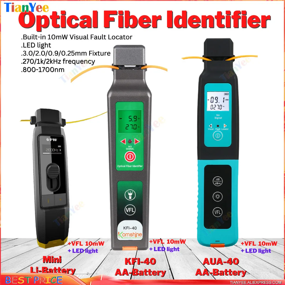 

Optical Fiber Identifier built-in 10mw VFL AUA-40 KFI-40 +10mw Visual Fault Locator Built-in LED 800-1700nm SM MM Mode Tester