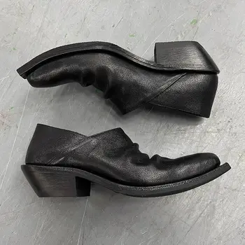 2025 One-foot Loafer Commuter Platform Wizard Trendy Men's and Women's Heightening Head Leather Niche Casual Sderby Shoes