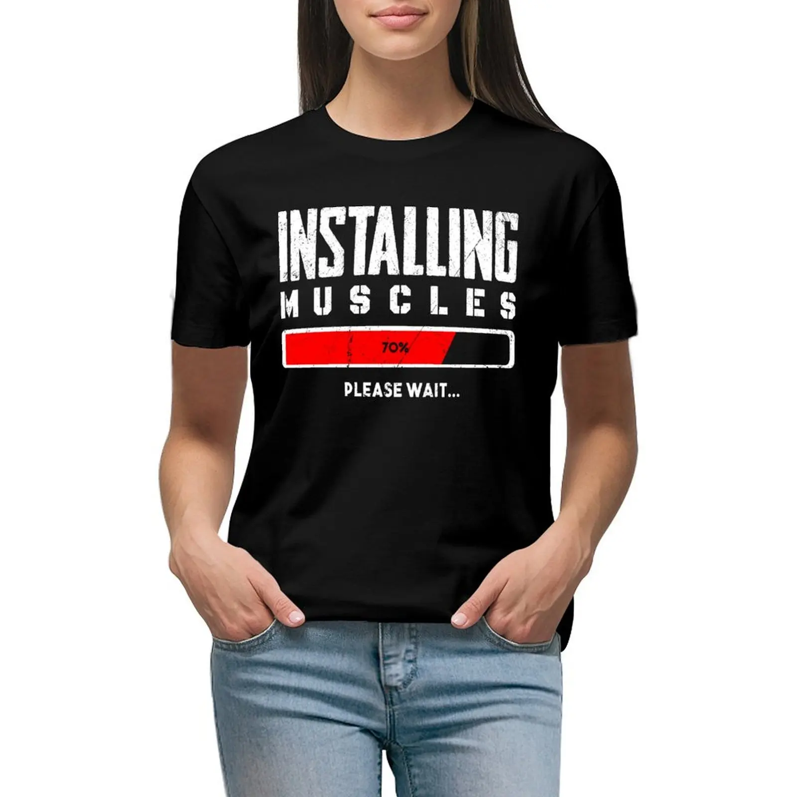 

Installing Muscles Please Wait T-Shirt anime clothes vintage clothes t shirts for Women graphic