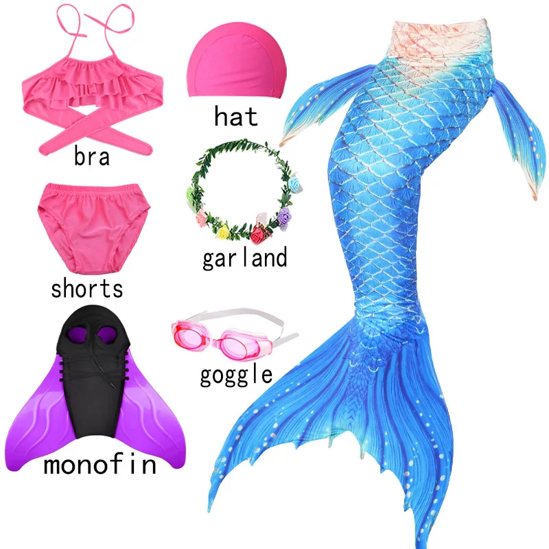 

Summer Swimming Mermaid Tail Costume Cosplay Children Princess Party Fantasy Swimsuit Can Add Monofin Fin