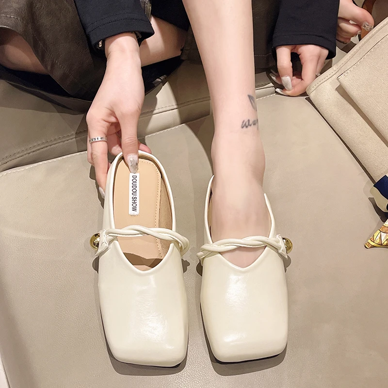 New Korean Style New Summer Women Shoes Retro Square Head Sandals for Women Fashion Casual Flat Shoes for Women Slippers