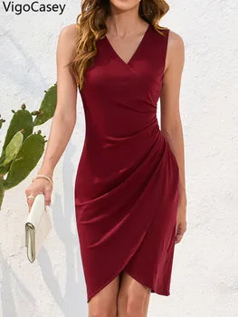 VigoCasey 2025 Summer Female Solid Mini Dress Women Sexy Cross V Neck Clud Dress Lady Casual Sleeveless Tight Dresses