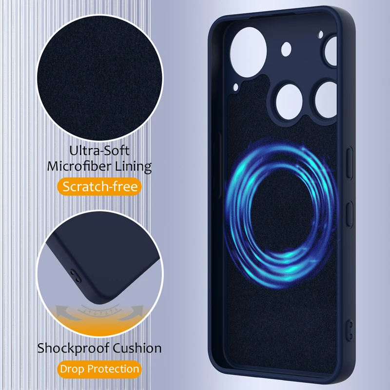 Magnetic Soft Silicone Protective Phone Case with Microfiber Lining and Strap