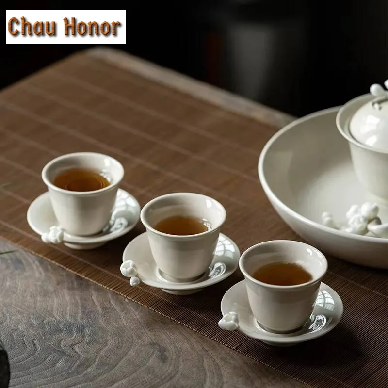 2pc/Lot Plant Ash Glaze Hand Kneaded Flower Cup Pad Japanese Kungfu Tea Set Heat Insulation Pad Teaset Tea Ceremony Accessories