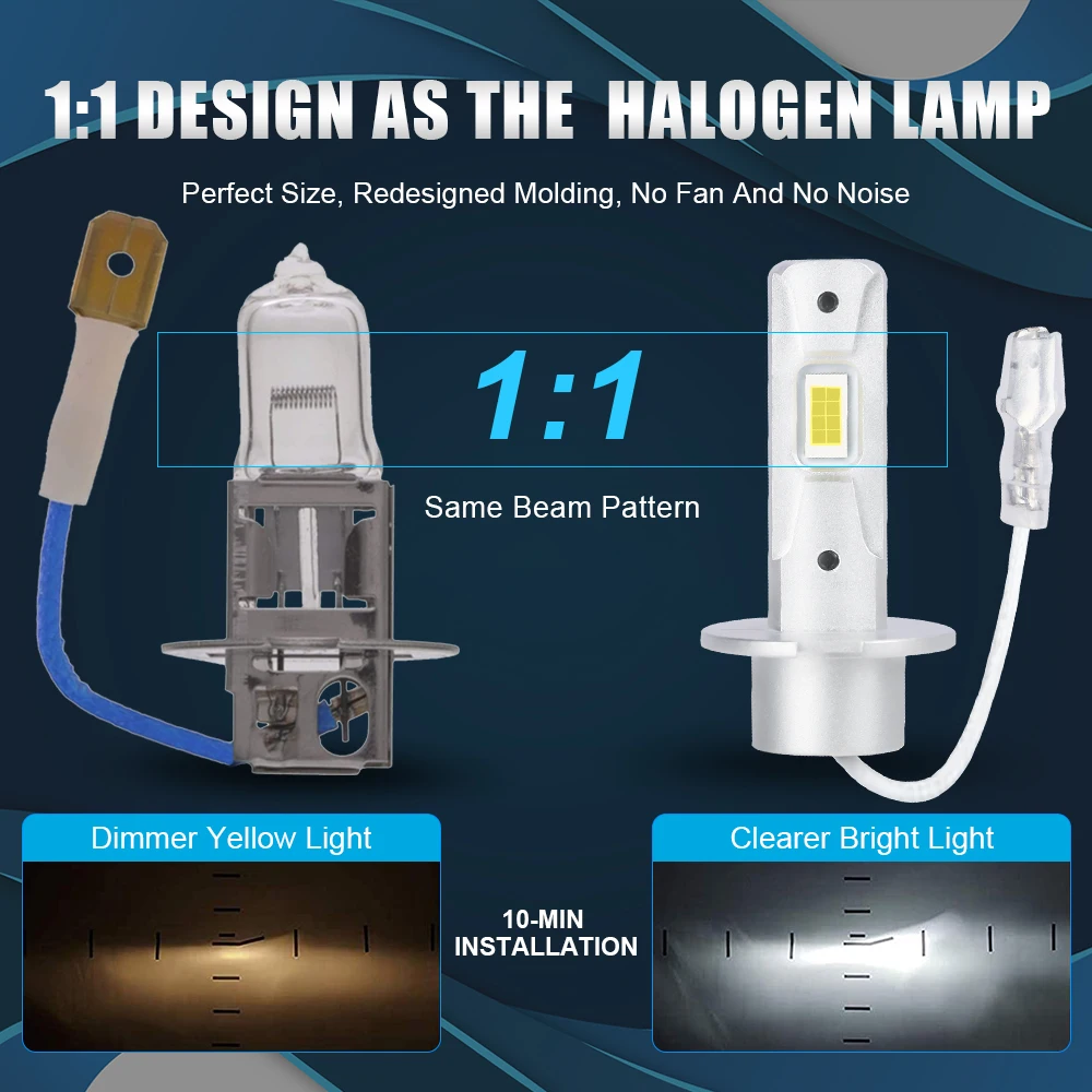 H3 LED Car Headlights Bulbs Fanless Fog Lamps H3 H1 Daytime Running Light 6000K 12V 2Pcs led light,led bulb,led fog light,led headlight,fog and headlight bulbs