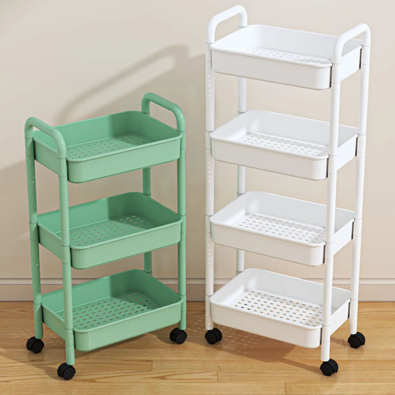Mobile Storage Rack Household Multi-Tier Organizer Cart Plastic Bookshelf for Vegetable Basket and Gap Storage Solution