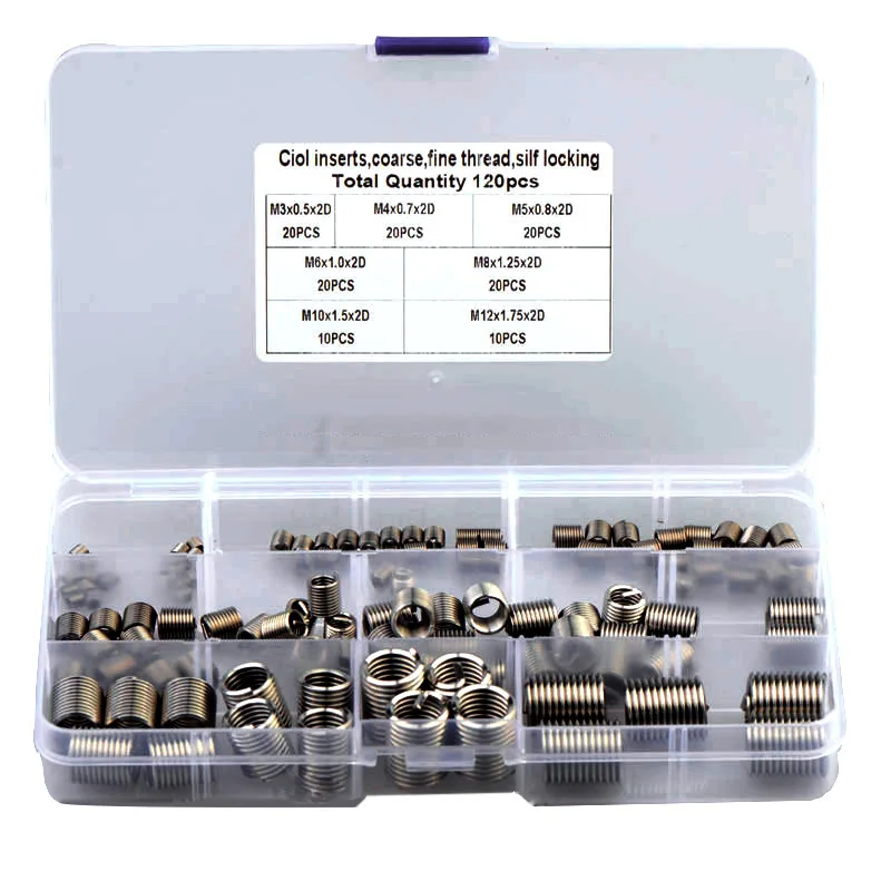 120PCS Helicoil Thread Repair Kit Set M3 M4 M5 M6 M8 M10 M12 Metric Coarse Tooth Steel Wired Insert Assortment | Обустройство дома