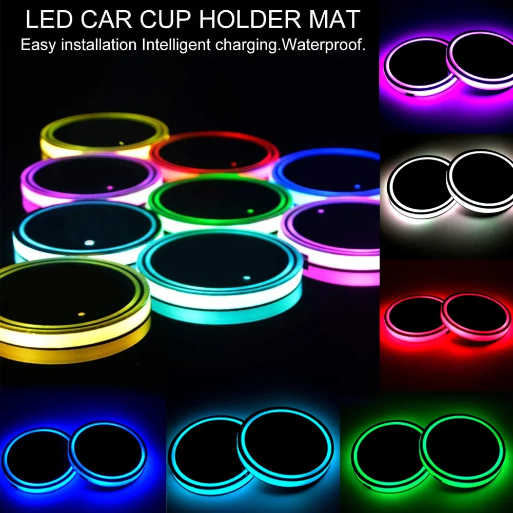 1x Auto Led Auto Cup Halter Bottom Pad Led Nabe Lampe Abdeckung Trim  Atmosphäre Lampe Welcome Light Anti-Rutsch-Matte Bunte Licht Untersetzer -  Getränkehalter