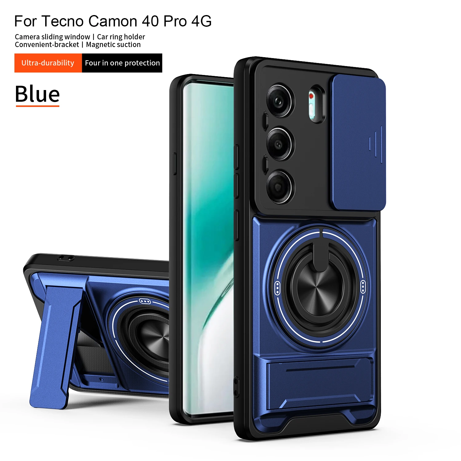 Armor Shockproof Phone Case with Sliding Camera Cap and Built-in Kickstand