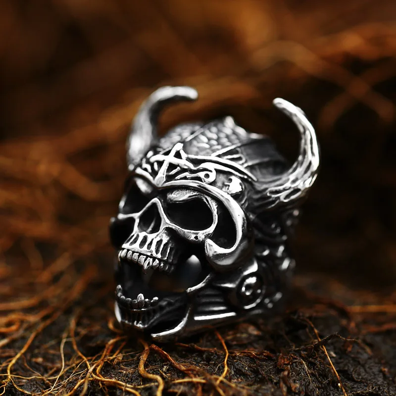 2022 NEW Men's 316L stainless-steel rings Skull Ring Horned