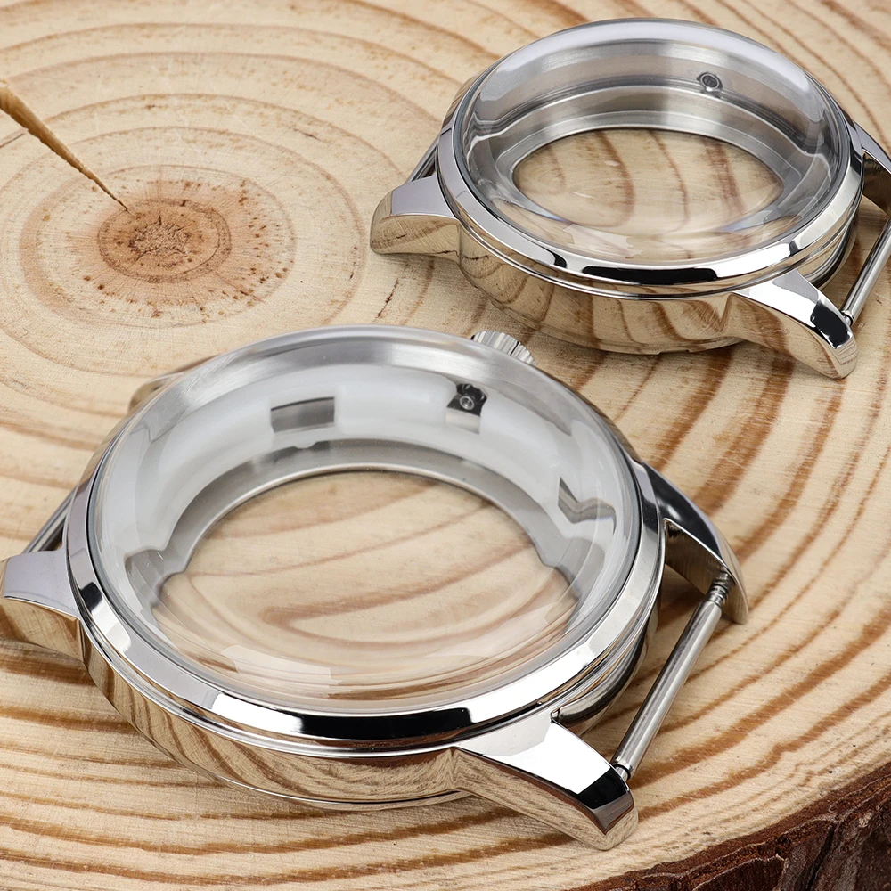 Stainless Steel Watch Case with Bubble Glass and Transparent Back in Silver