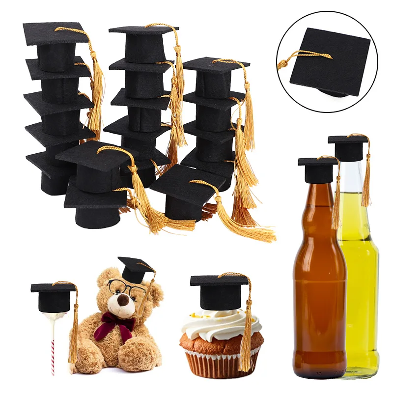 5/10PC Graduation Cap Topper Filz Mini Hut mit Quasten Vlies Weinflasche Dekor für Grad Party Gefälligkeiten Photo Booth Dekoration – Detail 11
