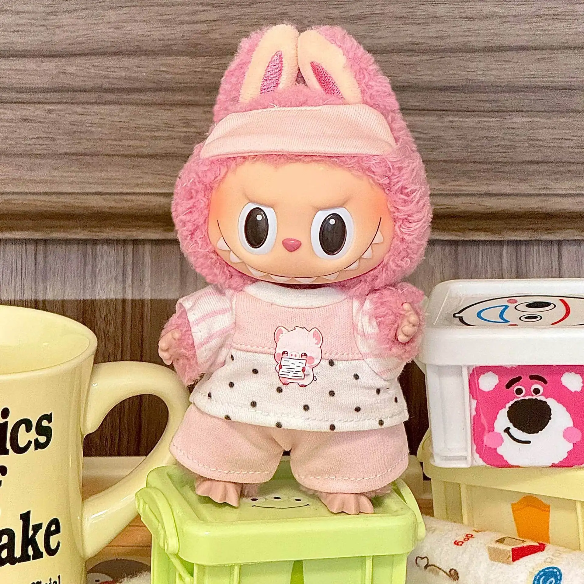 17cm Mini Doll'S Clothes Outfit Accessories for Labubu V1 V2 Striped Overalls Cool Handsome Clothing Gift